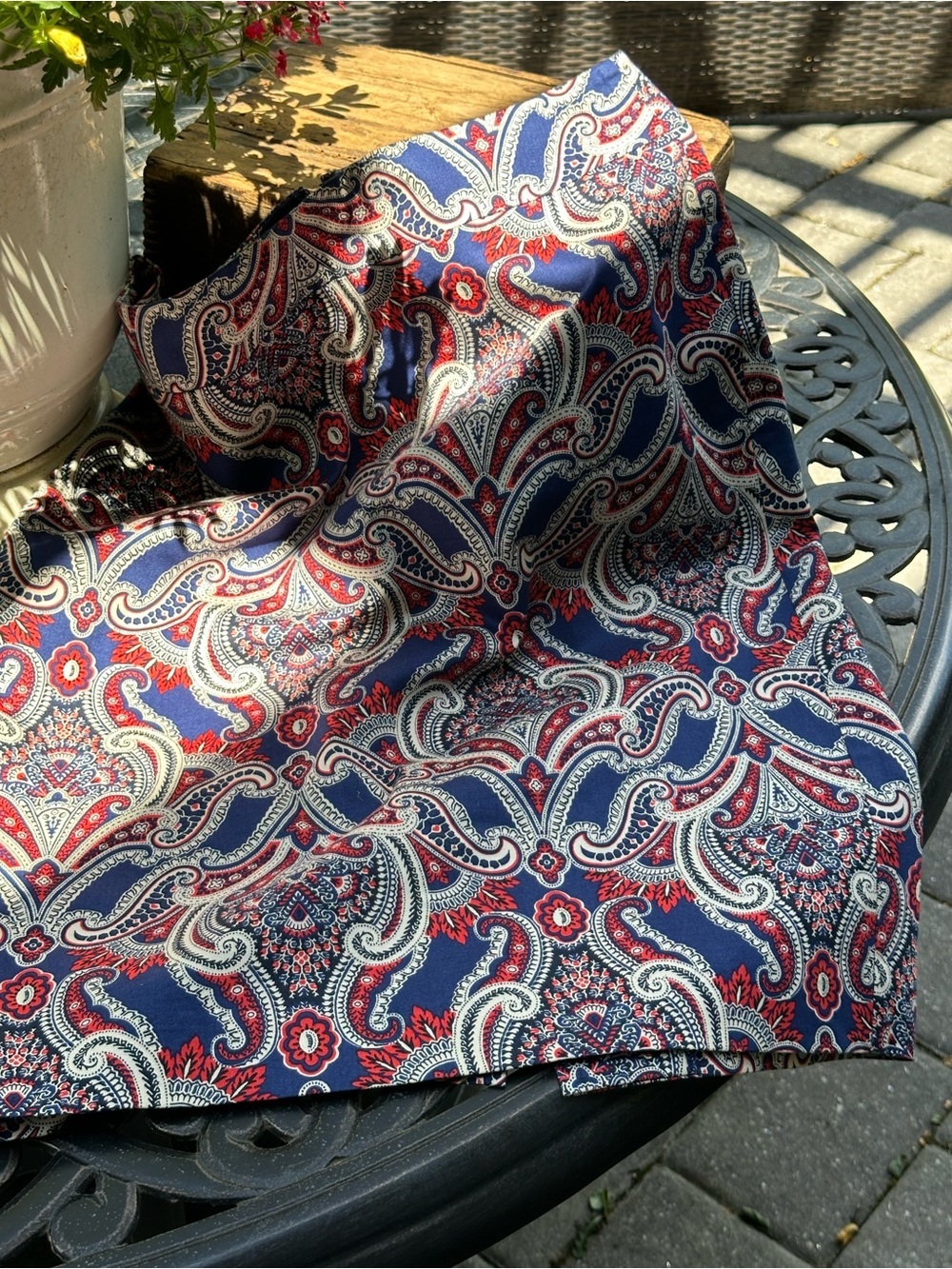 Ann Taylor Paisley Lined Skirt Navy Red Ivory Back Zip